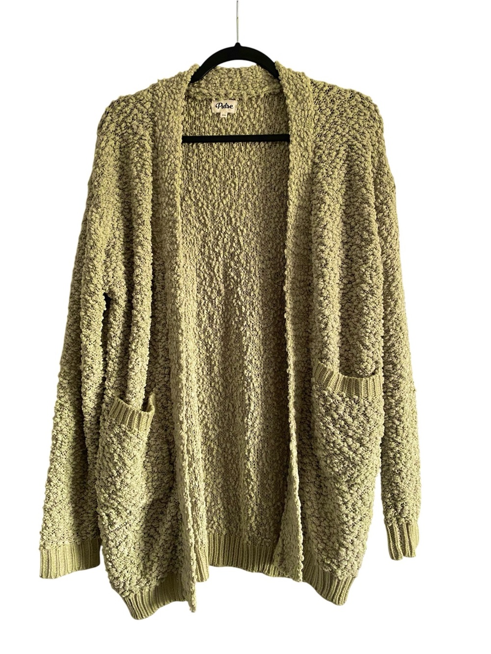 Pulse Sage Popcorn Cardigan XS Cozy Open Front Knit Pockets